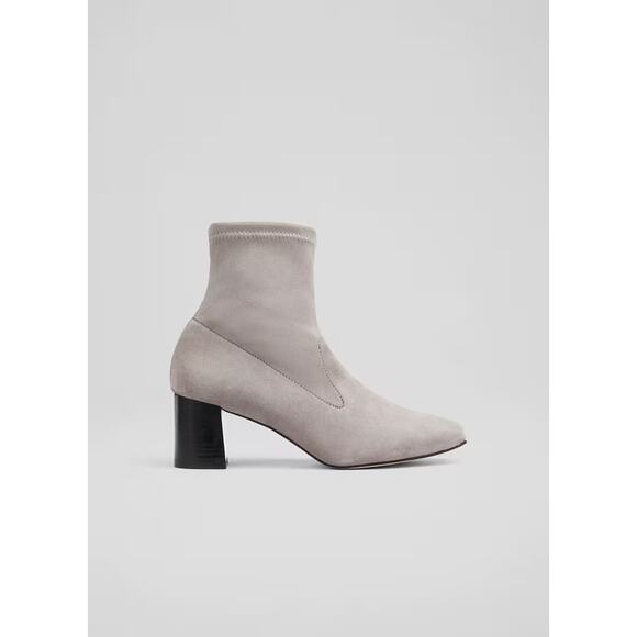NWOB LK Bennett London Amira Grey Stretch Suede Ankle Boots 38 8 Winter Booties - Picture 1 of 11